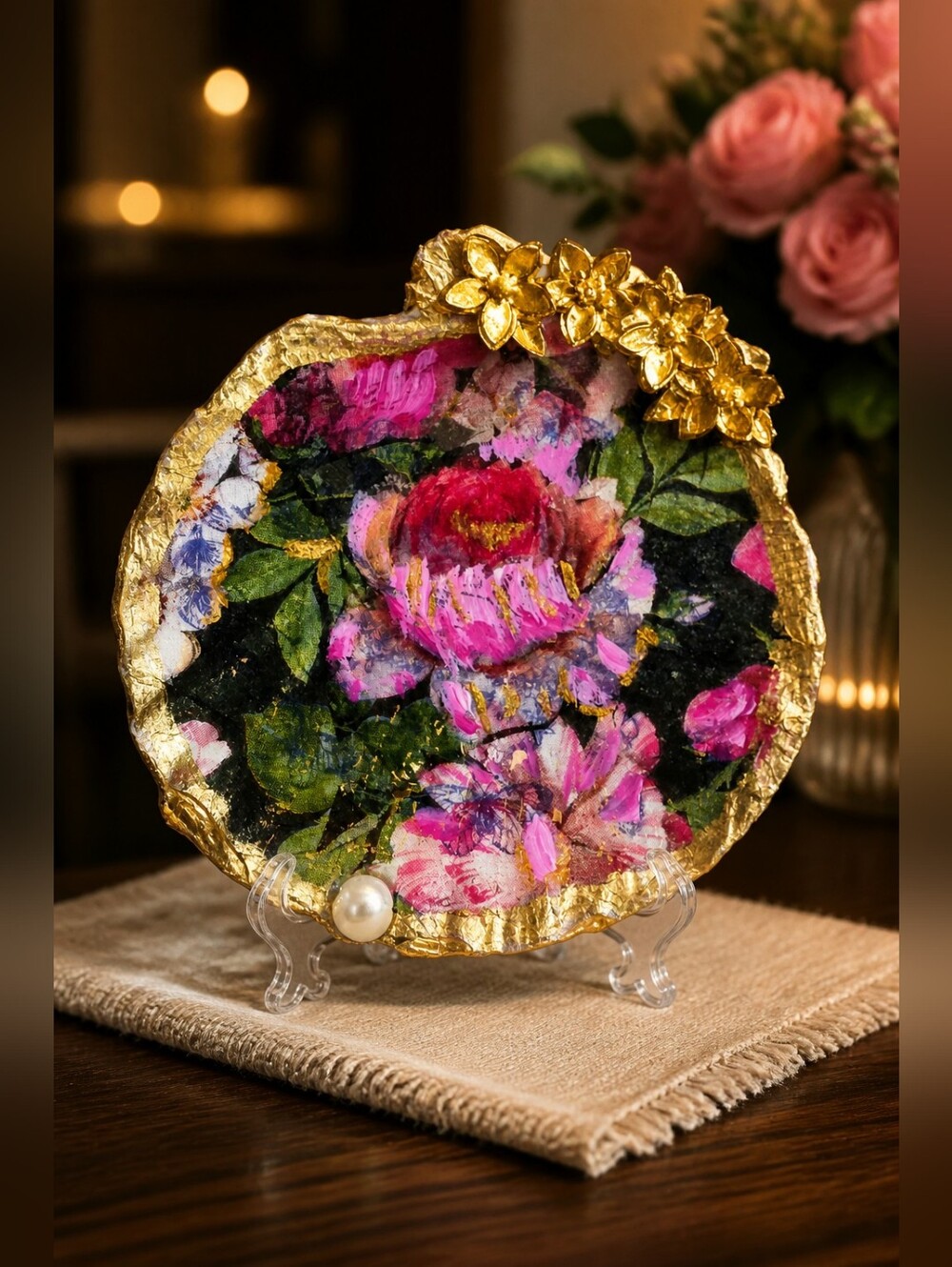 Painted over Decoupage Scallop Shell trinket dish